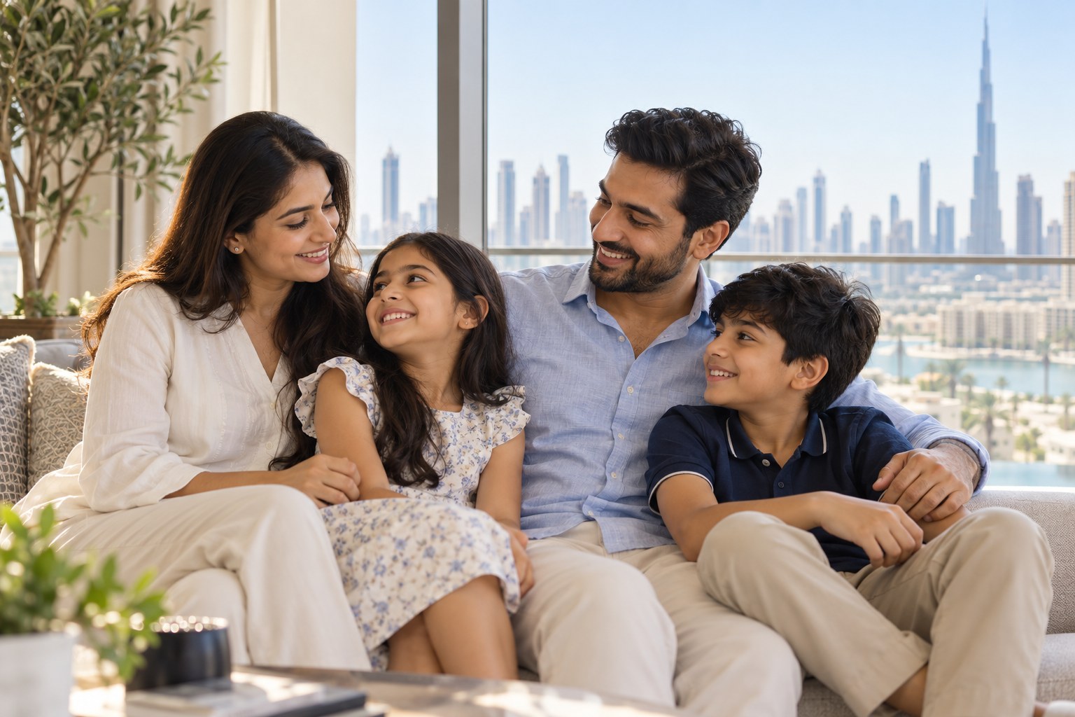 Family in a bright Dubai home